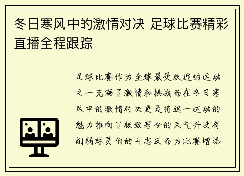 冬日寒风中的激情对决 足球比赛精彩直播全程跟踪